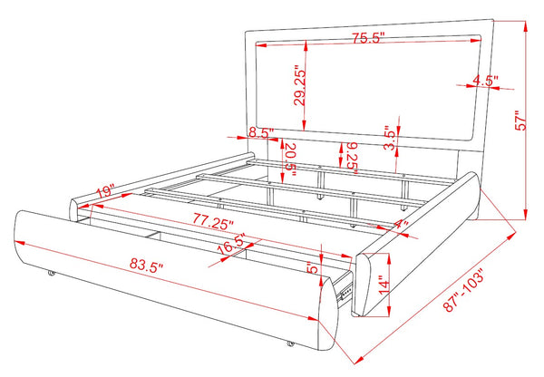 English Elm 1Pc King Size Luxurious Bed Frame With Soft Chenille Upholstery & Hidden Storage For Organized Bedrooms B2741S00545