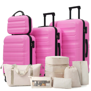 English Elm Hardshell Abs Four Piece Luggage Set with Spinner Wheels Tsa Lock Packing Cubes Pink N730P262653P