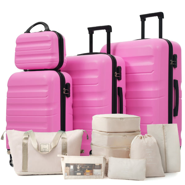English Elm Hardshell Abs Four Piece Luggage Set with Spinner Wheels Tsa Lock Packing Cubes Pink N730P262653P