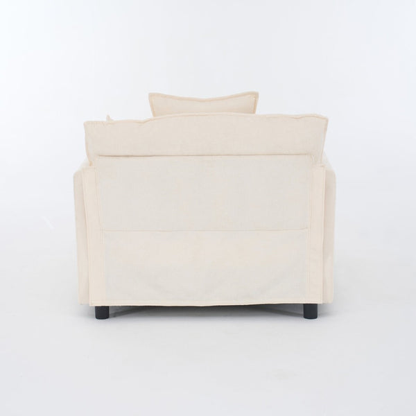 English Elm 39.4" Chenille Club Chair with Ottoman Solid Wood Frame for Living Room or Bedroom Beige W3244P392643