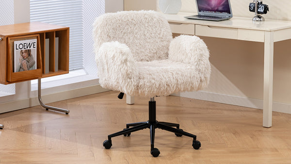 English Elm Criss Cross Swivel Chair Fluffy Lamb Wool Fleece Ergonomic Seat for Home Office W3248P424651