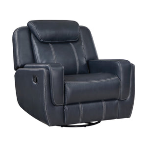 English Elm Modern Blue Swivel Glider Recliner Chair with Breathable Faux Leather, White Stitching, 360° Motion Comfort B011P228164