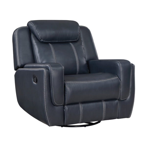 English Elm Modern Blue Swivel Glider Recliner Chair with Breathable Faux Leather, White Stitching, 360° Motion Comfort B011P228164
