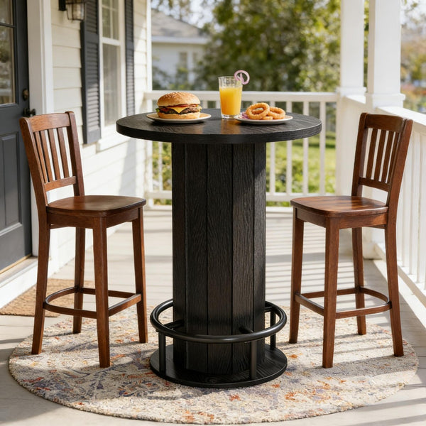 English Elm Stylish Round Coffee Table with Engineered Wood Top and Open Metal Base for Living Rooms Black T3971P452852