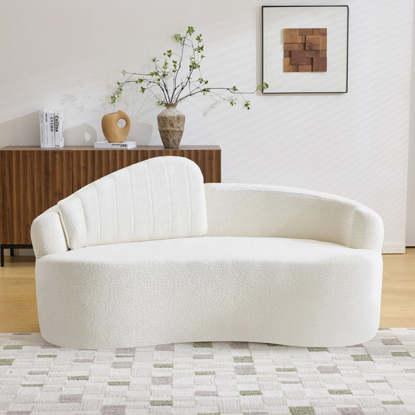 English Elm Curved Two Seat Chenille Sofa Sculptural Wave Design for Studio and Small Living Rooms White W3612P422587