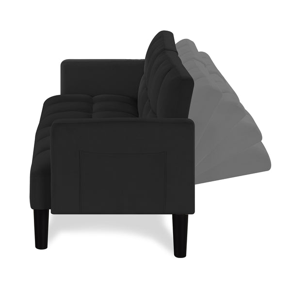 English Elm Velvet Convertible Futon Sofa Bed with Adjustable Back, Plush 9" Cushion, Eucalyptus Frame for Apartments Black W1413P332828