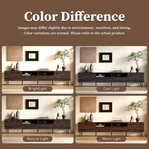 English Elm 78 Inch Walnut Media Console with Slatted Doors Iron Legs and Cable Management N710P373591Q