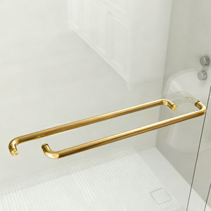 English Elm 44" Semi-frameless Double Sliding Shower Door Brushed Gold Tempered Glass Walk-in W1920P388013