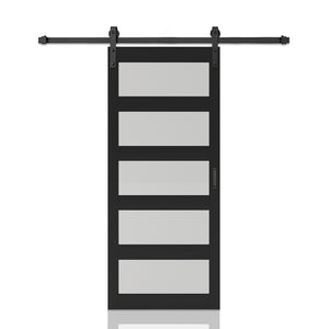 English Elm 30 in Matte Black Steel Sliding Barn Door Frosted Glass Privacy Panel with Hardware B2763P483234