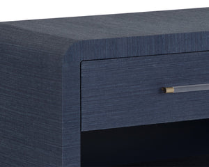 Sunpan ATHERTON Nightstand - Handwoven Indigo Raffia with Solid Wood Frame and Soft-Closing Drawers 109431