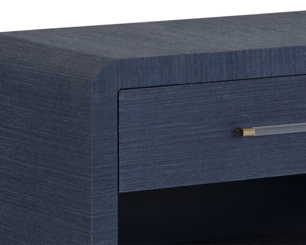 Sunpan ATHERTON Nightstand - Handwoven Indigo Raffia with Solid Wood Frame and Soft-Closing Drawers 109431