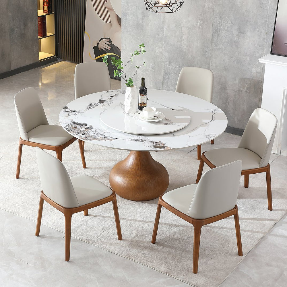 English Elm Modern Marble Dining Table - 59" Round Sintered Stone With Lazy Susan For Stylish Compact Spaces W2699S00008