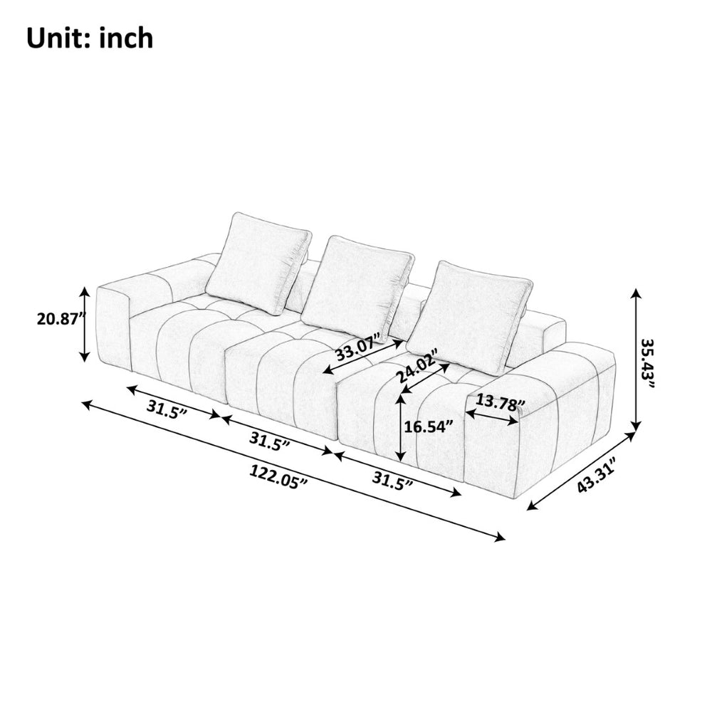 English Elm Luxury Piano Key Chenille Velvet Sofa Solid Wood Frame Three Seat Modern Living Room Grey W1765S00134