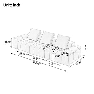 English Elm Luxury Piano Key Chenille Velvet Sofa Solid Wood Frame Three Seat Modern Living Room Beige W1765S00133