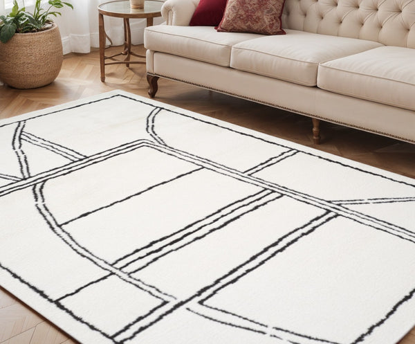 HomeRoots 4' Striped Wool Area Rug in Ivory, Gray & Black – Hand-Woven Artisan Design for Cozy Spaces 5' X 7' 571009