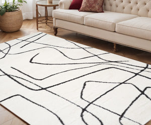 HomeRoots 4' Striped Wool Area Rug in Ivory, Gray & Black – Hand-Woven Artisan Design for Cozy Spaces 5' X 7' 571014