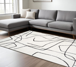 HomeRoots 4' Striped Wool Area Rug in Ivory, Gray & Black – Hand-Woven Artisan Design for Cozy Spaces 9' X 12' 571016