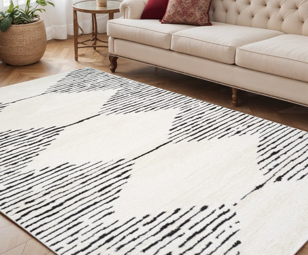 HomeRoots 4' Striped Wool Area Rug in Ivory, Gray & Black – Hand-Woven Artisan Design for Cozy Spaces 5' X 7' 571019