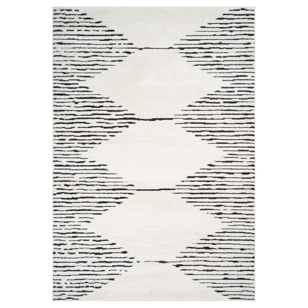 HomeRoots 4' Striped Wool Area Rug in Ivory, Gray & Black – Hand-Woven Artisan Design for Cozy Spaces 5' X 7' 571019