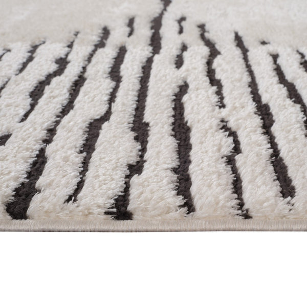 HomeRoots 4' Striped Wool Area Rug in Ivory, Gray & Black – Hand-Woven Artisan Design for Cozy Spaces 5' X 7' 571019