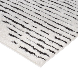 HomeRoots 4' Striped Wool Area Rug in Ivory, Gray & Black – Hand-Woven Artisan Design for Cozy Spaces 5' X 7' 571019