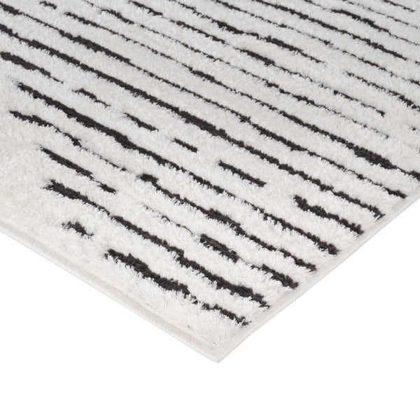 HomeRoots 4' Striped Wool Area Rug in Ivory, Gray & Black – Hand-Woven Artisan Design for Cozy Spaces 5' X 7' 571019