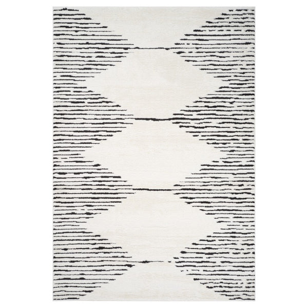 HomeRoots 4' Striped Wool Area Rug in Ivory, Gray & Black – Hand-Woven Artisan Design for Cozy Spaces 5' X 7' 571019