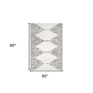 HomeRoots 4' Striped Wool Area Rug in Ivory, Gray & Black – Hand-Woven Artisan Design for Cozy Spaces 5' X 7' 571019