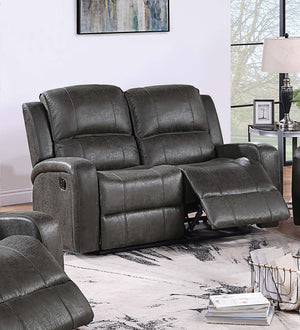 English Elm Modern Dual Tufted Reclining Sofa and Loveseat Set Leather Like Upholstery Living Room Smoke B011S02367