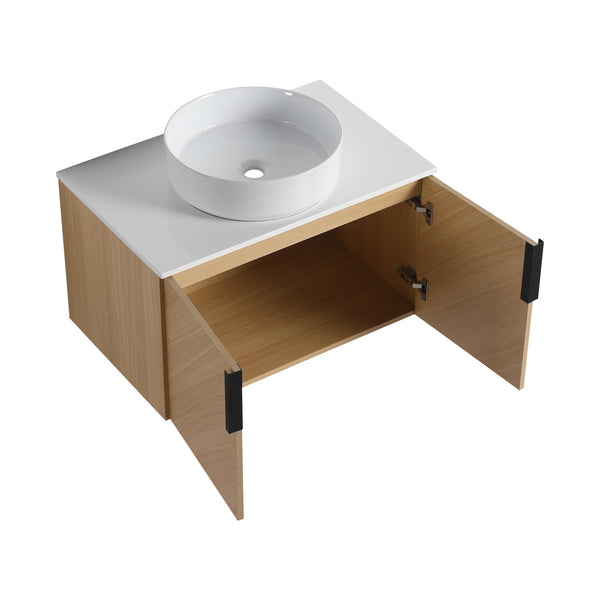 English Elm 30" Elegant Wall-Mounted Bathroom Vanity With Ceramic Sink & Soft-Close Doors For Modern Spaces W999S00443