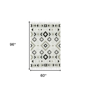 HomeRoots 5' Handmade Wool Area Rug with Striking Silver, Black & Gray Tribal Design – Perfect for Any Space 5' X 8' 571092