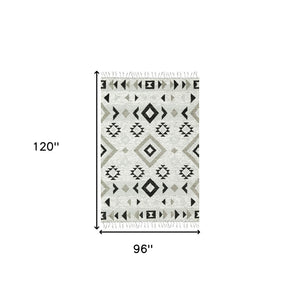 HomeRoots 5' Handmade Wool Area Rug with Striking Silver, Black & Gray Tribal Design – Perfect for Any Space 8' X 10' 571093