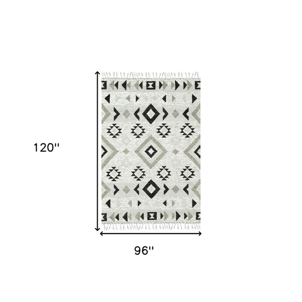 HomeRoots 5' Handmade Wool Area Rug with Striking Silver, Black & Gray Tribal Design – Perfect for Any Space 8' X 10' 571093