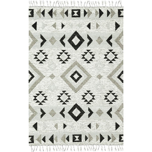 HomeRoots 5' Handmade Wool Area Rug with Striking Silver, Black & Gray Tribal Design – Perfect for Any Space 9' X 12' 571094