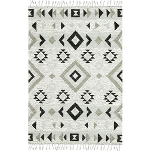 HomeRoots 5' Handmade Wool Area Rug with Striking Silver, Black & Gray Tribal Design – Perfect for Any Space 9' X 12' 571094