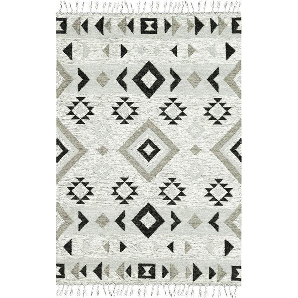 HomeRoots 5' Handmade Wool Area Rug with Striking Silver, Black & Gray Tribal Design – Perfect for Any Space 9' X 12' 571094