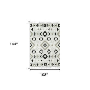 HomeRoots 5' Handmade Wool Area Rug with Striking Silver, Black & Gray Tribal Design – Perfect for Any Space 9' X 12' 571094