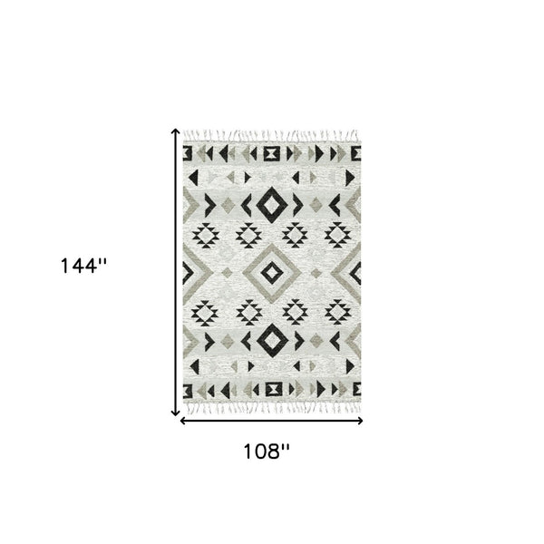 HomeRoots 5' Handmade Wool Area Rug with Striking Silver, Black & Gray Tribal Design – Perfect for Any Space 9' X 12' 571094