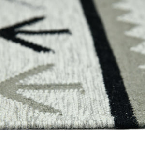 HomeRoots 5' Handmade Wool Tribal Area Rug in Ivory, Gray, and Black - Artisanal Flatweave with Fringe 5' X 8' 571096