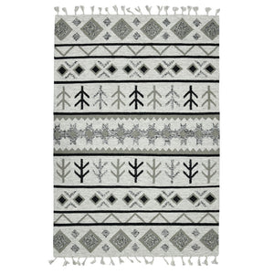 HomeRoots 5' Handmade Wool Tribal Area Rug in Ivory, Gray, and Black - Artisanal Flatweave with Fringe 8' X 10' 571097