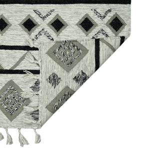 HomeRoots 5' Handmade Wool Tribal Area Rug in Ivory, Gray, and Black - Artisanal Flatweave with Fringe 9' X 12' 571098