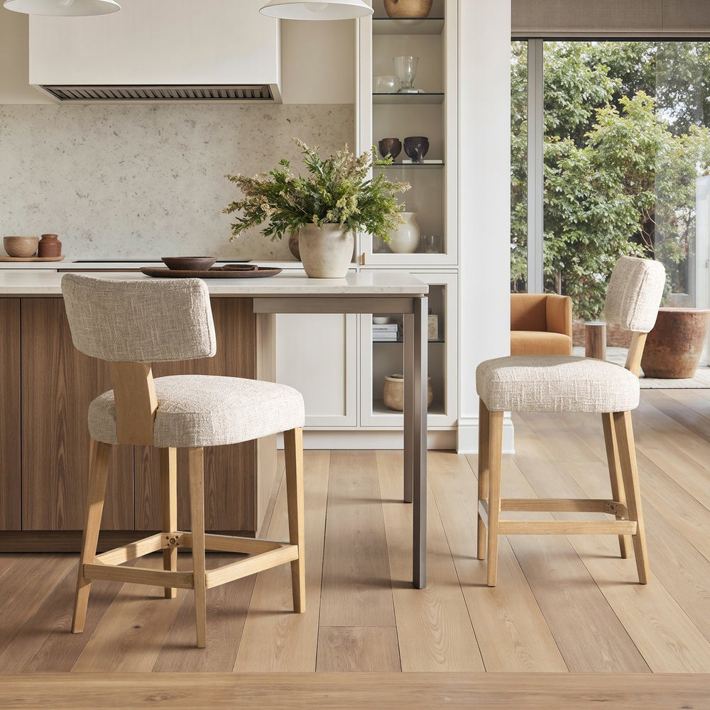 English Elm Jennifer Taylor Home - Penny Fully Upholstered Counter Stool Set of 2 in Travertine Beige Chenille with Arched Back Comfort B2719P269264