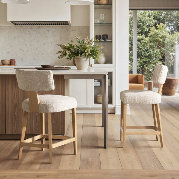 English Elm Jennifer Taylor Home - Penny Fully Upholstered Counter Stool Set of 2 in Travertine Beige Chenille with Arched Back Comfort B2719P269264