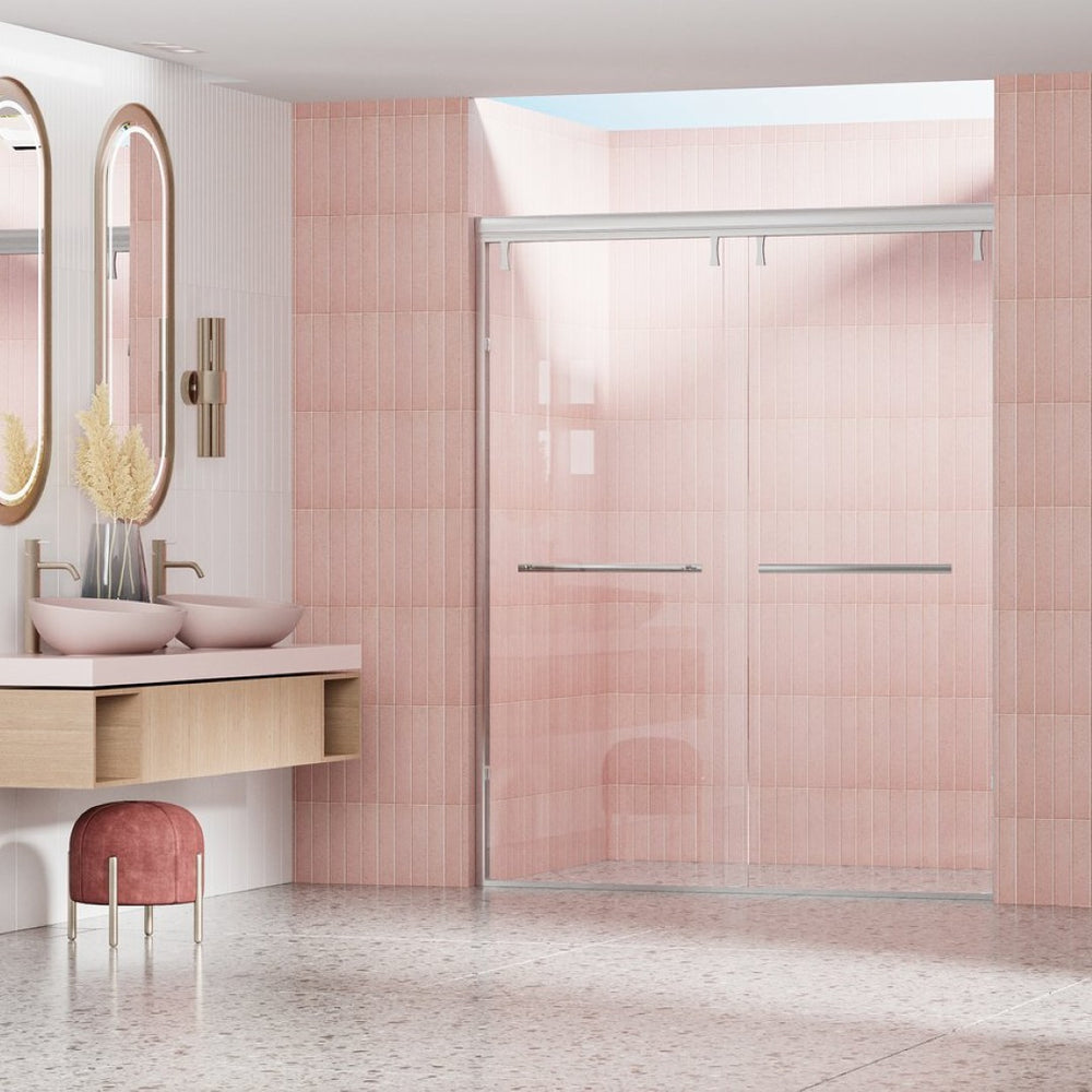 English Elm 56 to 60 Inch Semi-frameless Sliding Shower Door Clear Tempered Glass Chrome Finish W1920P228081