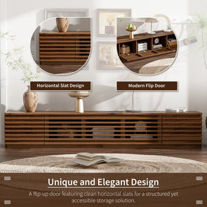 English Elm 70 Inch Walnut Media Console Low Profile Tv Stand with Soft Close Flip Doors N710P374711P