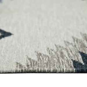 HomeRoots 5' Handmade Wool Tribal Flatweave Area Rug in Ivory, Blue, and Gray with Stylish Fringed Edges 5' X 8' 571100