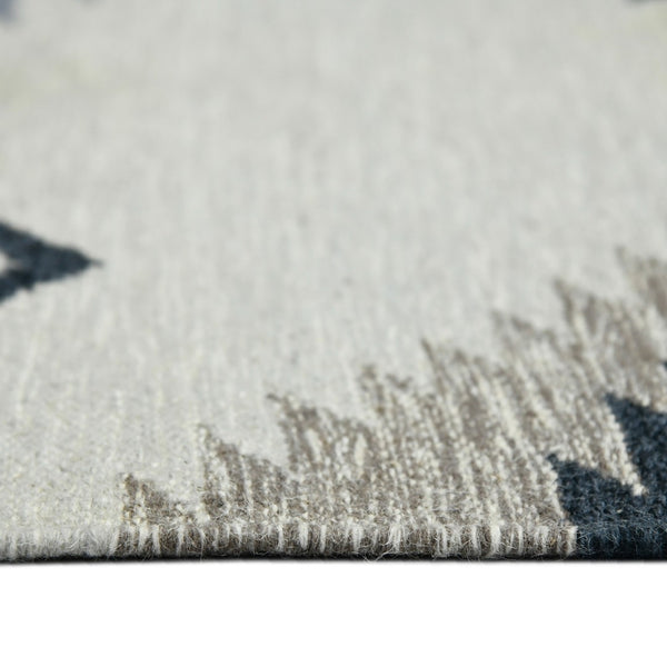 HomeRoots 5' Handmade Wool Tribal Flatweave Area Rug in Ivory, Blue, and Gray with Stylish Fringed Edges 5' X 8' 571100