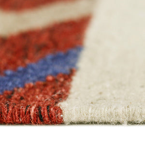 HomeRoots 5' Handwoven Wool Tribal Flatweave Area Rug in Rich Red, Blue & Beige with Fringed Ends 5' X 8' 571102