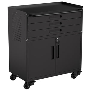 English Elm 34.3" Rolling Steel Tool Cabinet with 3 Drawers Lockable Doors and Pegboard Side Panels T2398P442672