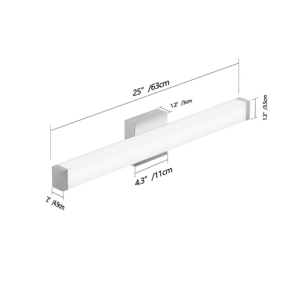 English Elm Bathroom Vanity Light Bar - Modern Brushed Nickel Led Fixture, 25" 14W 6000K Cool White Illumination W2312P374953